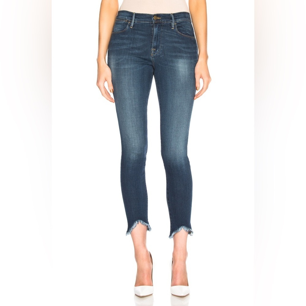 Frame Le High Skinny Jeans Sulham Blue Raw Hem Ankle High Rise Size 27 - Picture 4 of 16